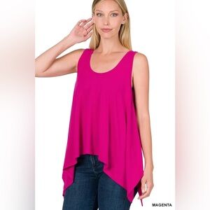 Zenana Premium | Magenta Pink Shark Bite Hem Tank Top